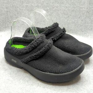 Oofos OOcoozie Black Sherpa Mule Slip On Low Fleece Comfort Shoe Women Size 9